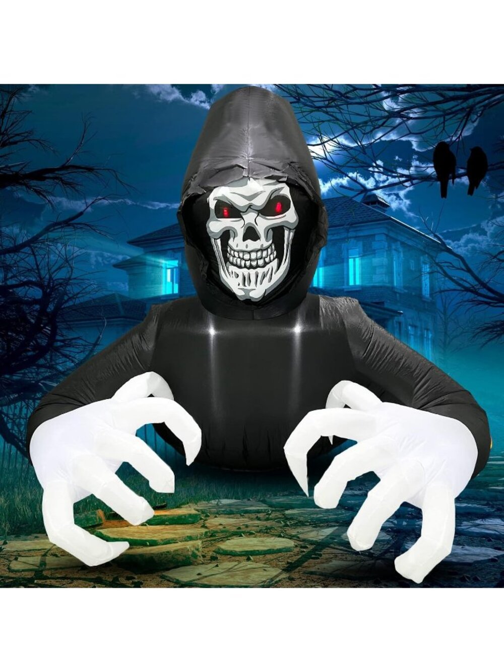 🎃6FT Halloween Grim Reaper Blow Up Skeleton Spooky Ghost Built in LED Decor